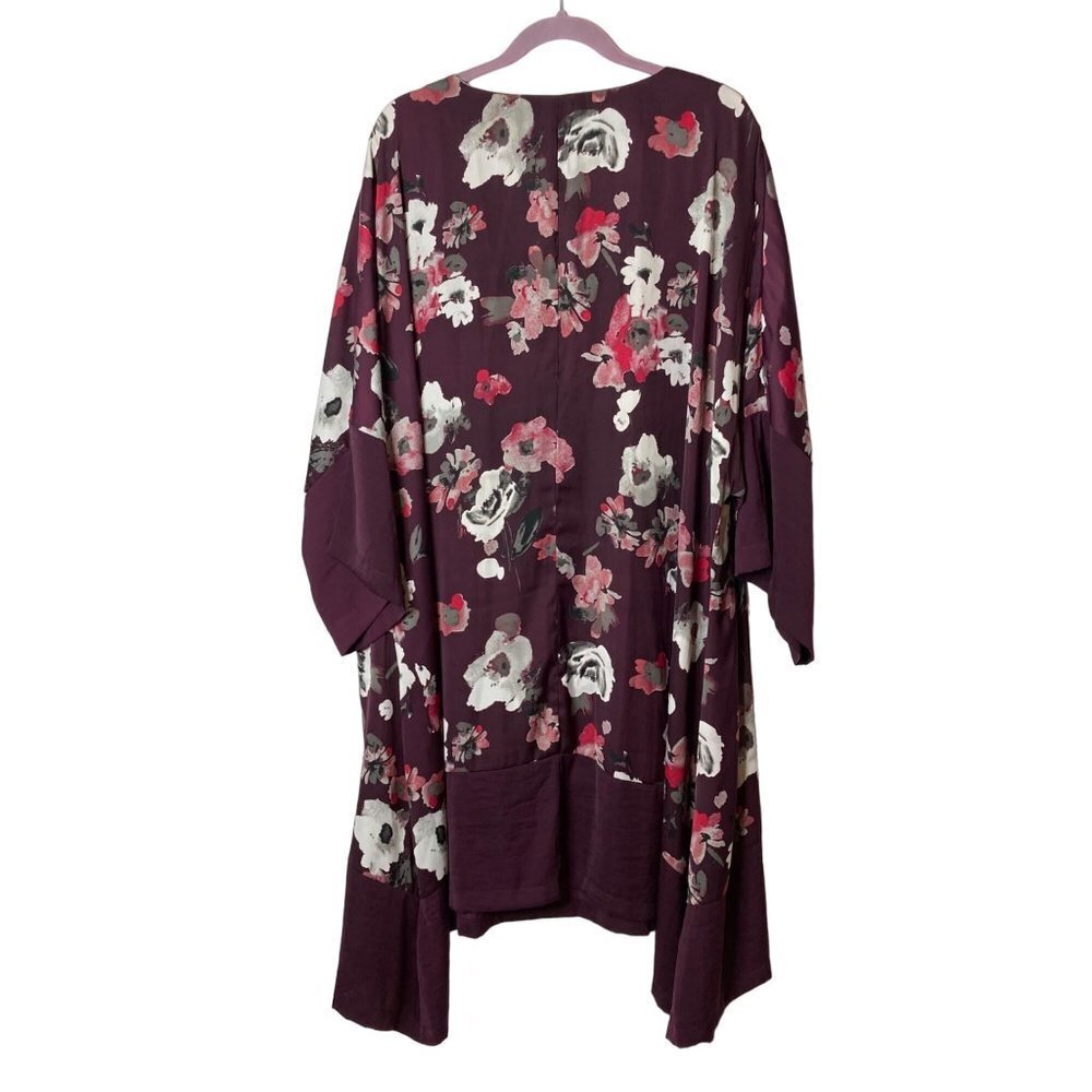 Lane Bryant Floral Dress Sz 24 Maroon Wine Loose Fit Shark Hem V‎ Neck Classic - Picture 4 of 7